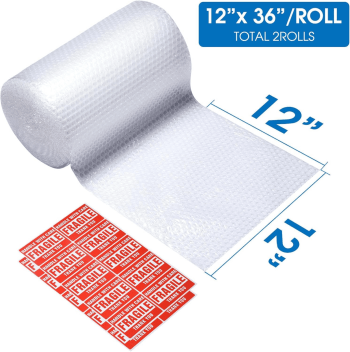 Bubble Cushioning Wrap Roll,  12 Inch X 72 Feet Total [2 Rolls of 36 Feet] Bubble Roll Perforated 12 Inch Included 20 Fragile Sticker Label - Image 5