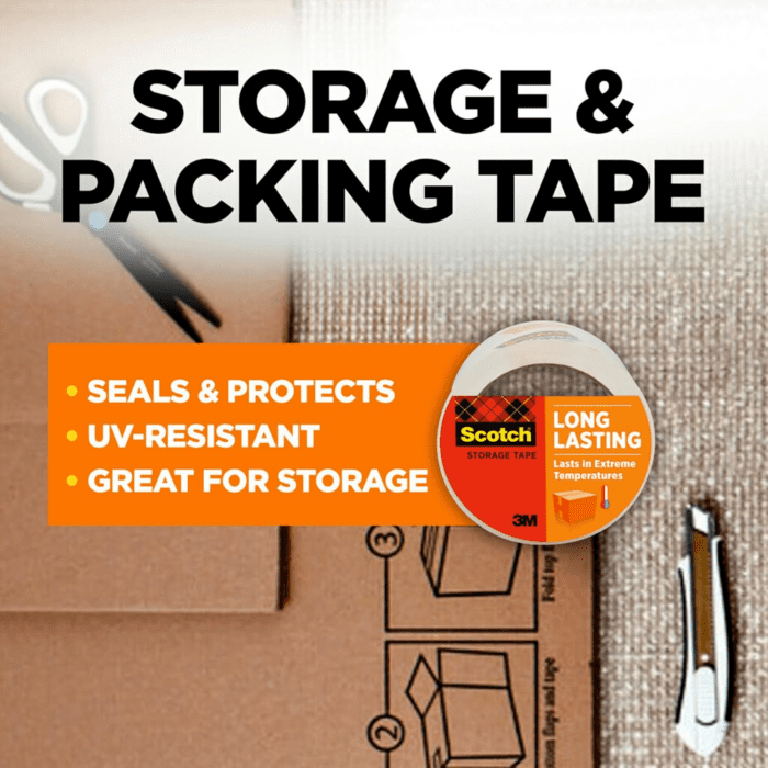 Long Lasting Storage Packaging Tape, 1.88" X 54.6 Yd, Designed for Storage and Packing, Stays Sealed in Weather Extremes, 3" Core, Clear, 6 Rolls (3650-6) - Image 2