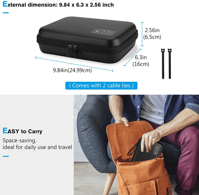 Hard Travel Electronic Organizer Case for Macbook Power Adapter Chargers Cables Power Bank Apple Magic Mouse Apple Pencil USB Flash Disk SD Card Small Portable Accessories Bag -L, Black - Image 6