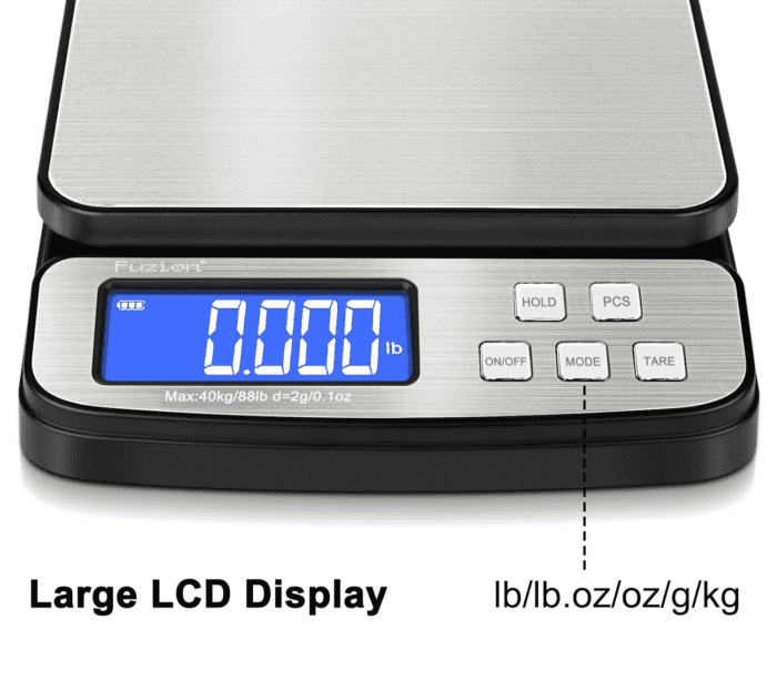 Digital Shipping Postal Scale - 88Lb X 0.1Oz, Stainless Steel Platform, 5 Units, Hold/Tare/Pcs Counting, Easy Calibration, Large LCD, Scale for Packages, All-In-1 Shipping Scale - Image 2