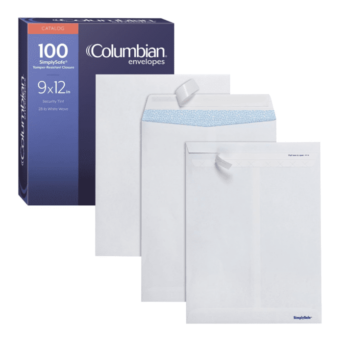 9 X 12 Security Envelopes, 100/Box, 9 X 12 Inches, Release & Seal Self Seal, Simplysafe Tamper Evident Pull Strip, White (COLO930)