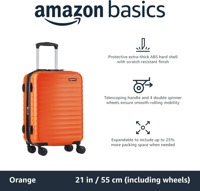 21-Inch Hardside Carry-On Luggage, Hardshell Suitcase with Wheels, Expandable for up to 25% More Space, with Scratch-Resistant Surface, Four Multi-Directional Wheels, Orange - Image 2