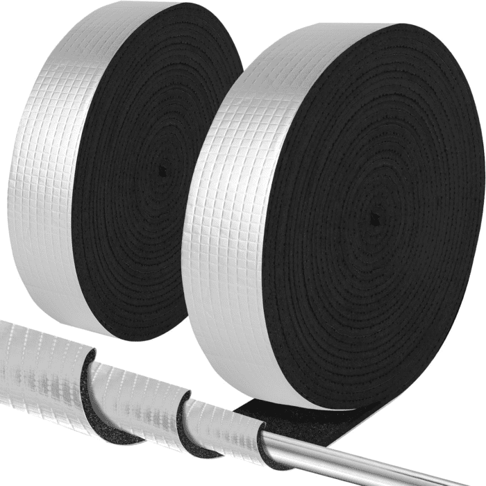 Pipe Insulation Wrap 2" Wide X 32.8 Ft Outdoor Foam and Foil Pipe Wrap Insulation Tape Self Adhesive for Winter Freeze Protection Insulation Wrap for Cold Hot Water Pipes for Reduce Heat Loss (1 Roll)