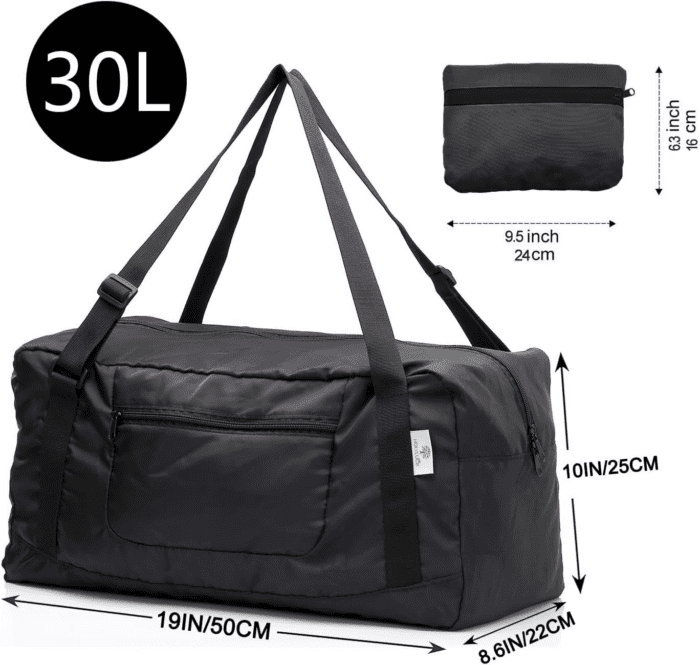 Foldable Travel Duffel Bag for Women & Men Luggage Great for Gym (Black) One_Size - Image 3