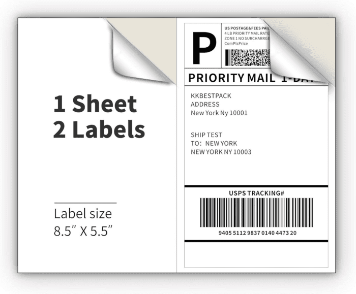 Half Sheet Shipping Labels for Laser and Inkjet Printers – 2 per Page Self Adhesive Mailing Labels – White 8.5 X 5.5 (200 Labels) (2LP)