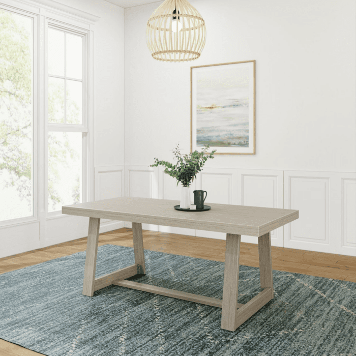 72 Inch Farmhouse Dining Table, Solid Wood Rustic Kitchen Table, Large Wooden Rectangular Dinner Table for Dining Room, Home Office, Living Room Furniture, Easy Assembly, Seashell Wirebrush