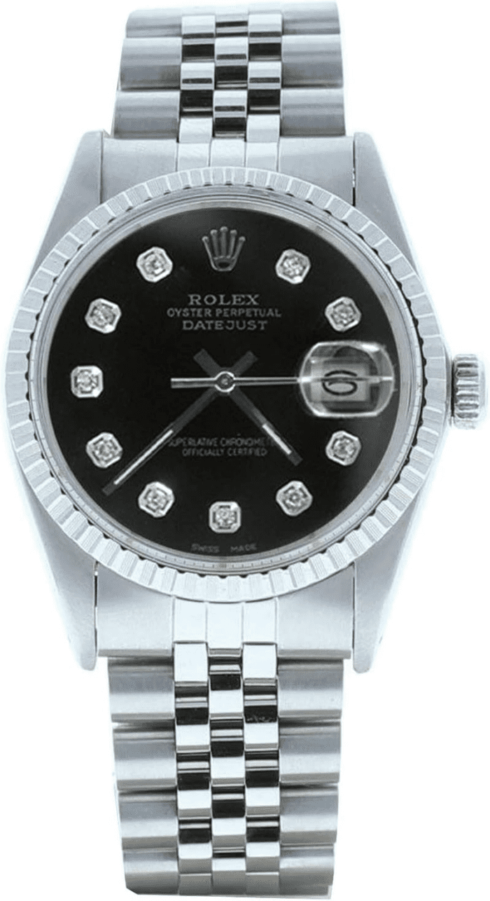 Mens Datejust 16030 Jubilee Bracelet Custom Black Diamond Dial (Certified Preowned)