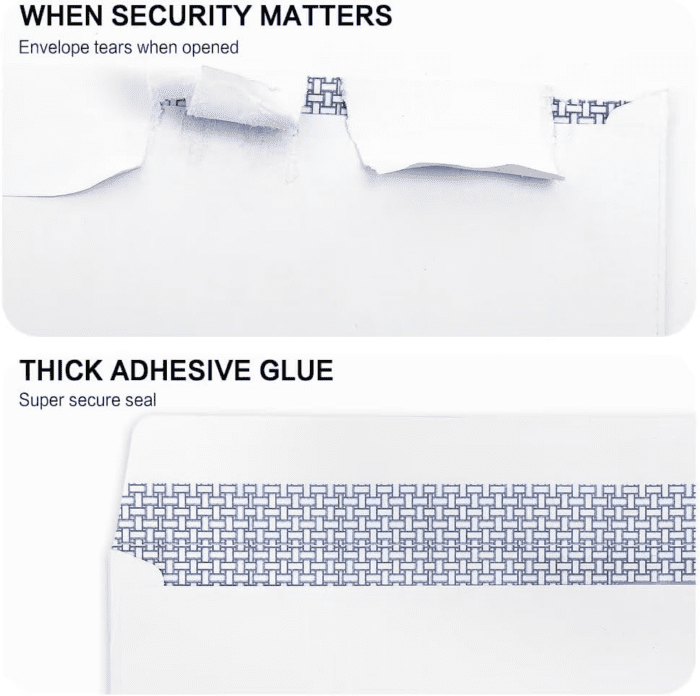 #10 Security Self-Seal Envelopes, No.10 Windowless Bussiness Envelopes, Security Tinted with Printer Friendly Design - Size 4-1/8 X 9-1/2 Inch - White - 24 LB - 500 Pack - Image 4