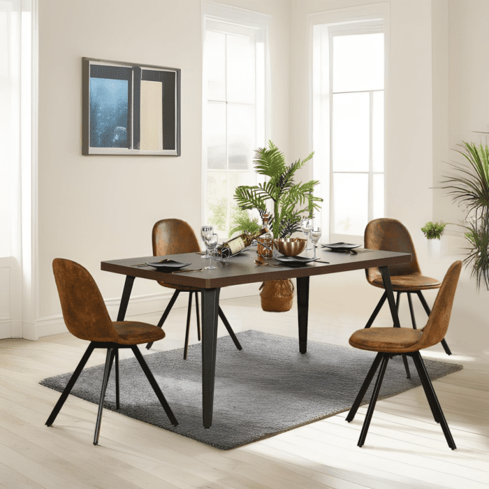 Homycasa 5-Piece Mid-Century Dining Set, 63" Rectangular Table & 4 Swivel Upholstered Chairs (Fabric/Suede), Sturdy Metal Frame, Perfect for Kitchen, Dining Room, Office, or Restaurant (Brown & Brown) - Image 2