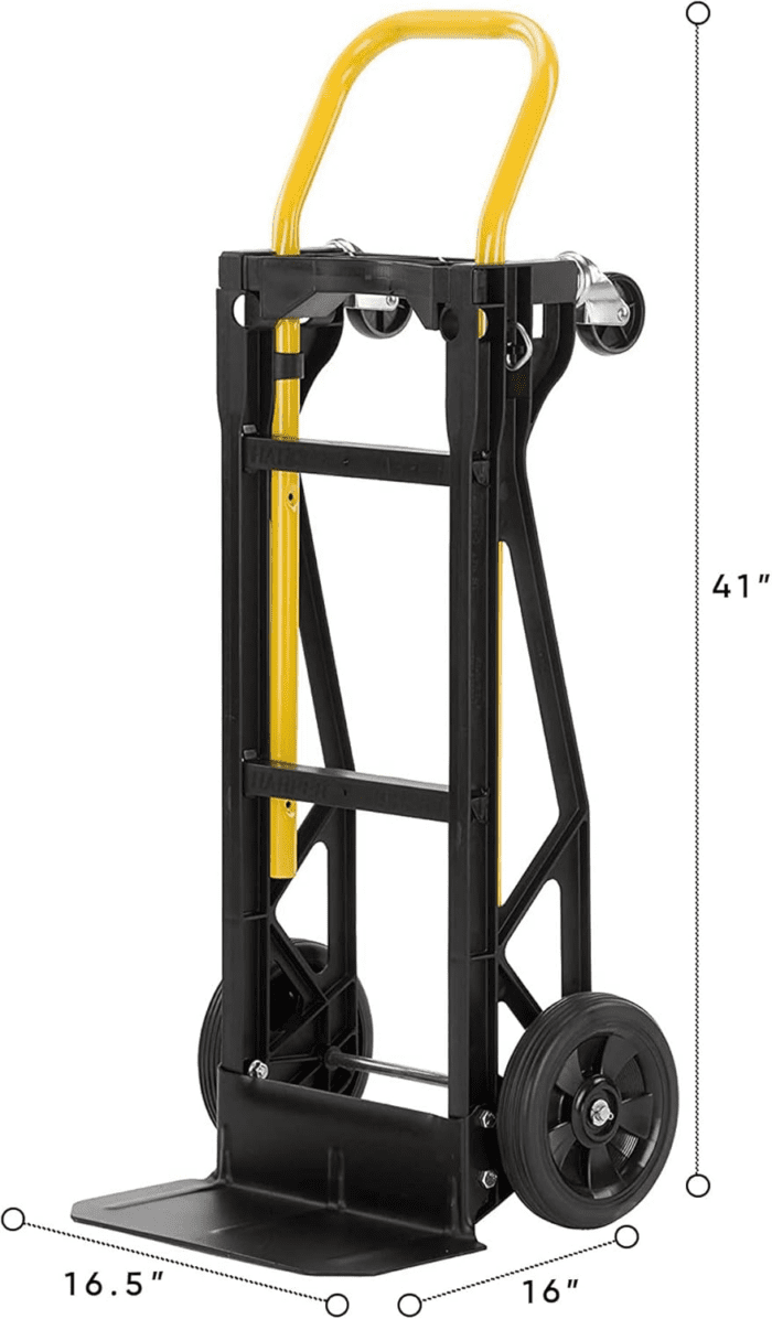 Trucks Heavy Duty Nylon Frame Convertible Hand Truck Dolly Cart with Adjustable Telescopic Frame and Pneumatic Wheels, Black - Image 4