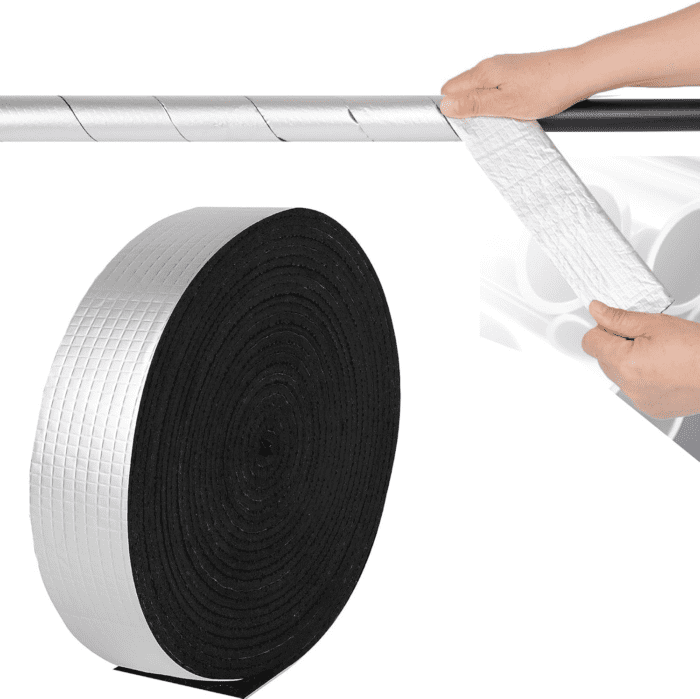 Pipe Insulation Wrap 2.4" Wide X 32.8 Ft Outdoor Foam and Foil Pipe Wrap Insulation Tape Self Adhesive for Winter Freeze Protection Insulation Wrap for Cold Hot Water Pipes for Reduce Heat Loss