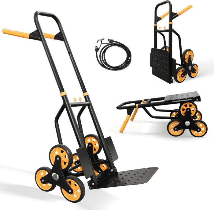 330Lbs Folding Hand Truck Stair Climbing Dolly, 3 Wheel Dolly Cart with Wheels, Stair Climbing Cart Include Bungee Cords