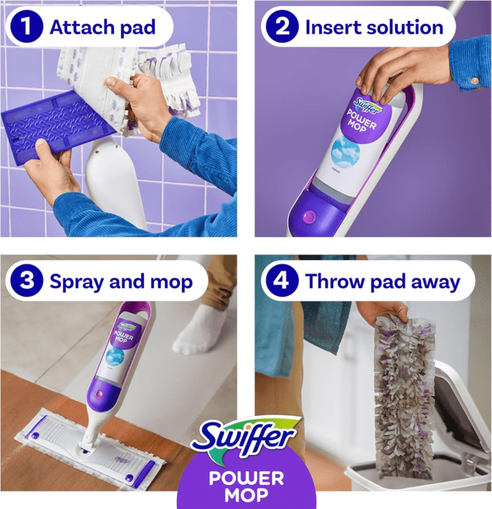 Powermop Multi-Surface Mop Kit for Floor Cleaning, Includes Powermop, 2 Mopping Pad Refills, 1 Cleaning Solution with Fresh Scent and 2 Batteries - Image 8