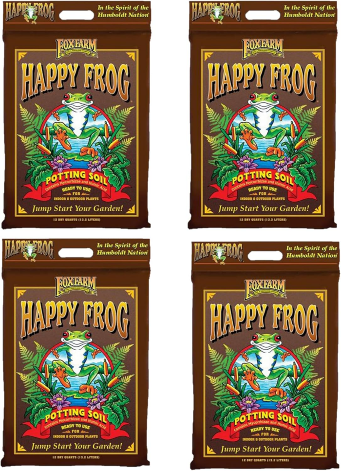 Happy Frog Potting Soil, 12Qt (Pack of 4) - for Indoor/Outdoor Container Plants, Improves Root Efficiency, Ph Adjusted for Optimal Nutrient Uptake - Contains Microbes and Humic Acids