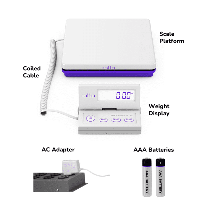 Shipping Scale for Packages - Digital Shipping Postal Scale (110 Lb Max) - Hold and Tare Functions - Includes AC Adapter and 2X AAA Batteries - Image 2