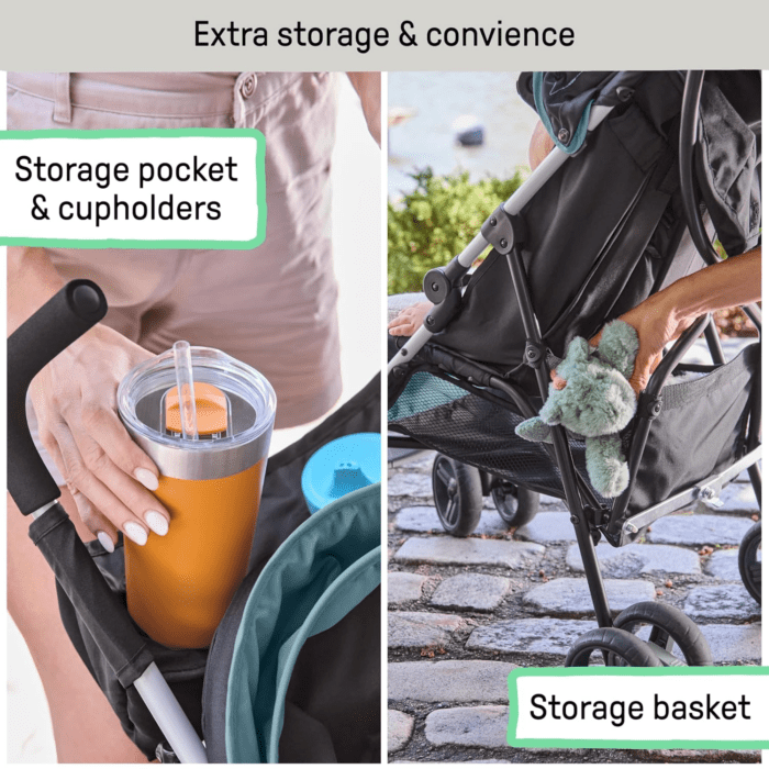 Summer by  3D Mini Convenience Stroller – Lightweight Stroller with Compact Fold, Multi-Position Recline, Canopy with Pop Out Sun Visor – Umbrella Stroller for Travel and More, Slate Grey - Image 3