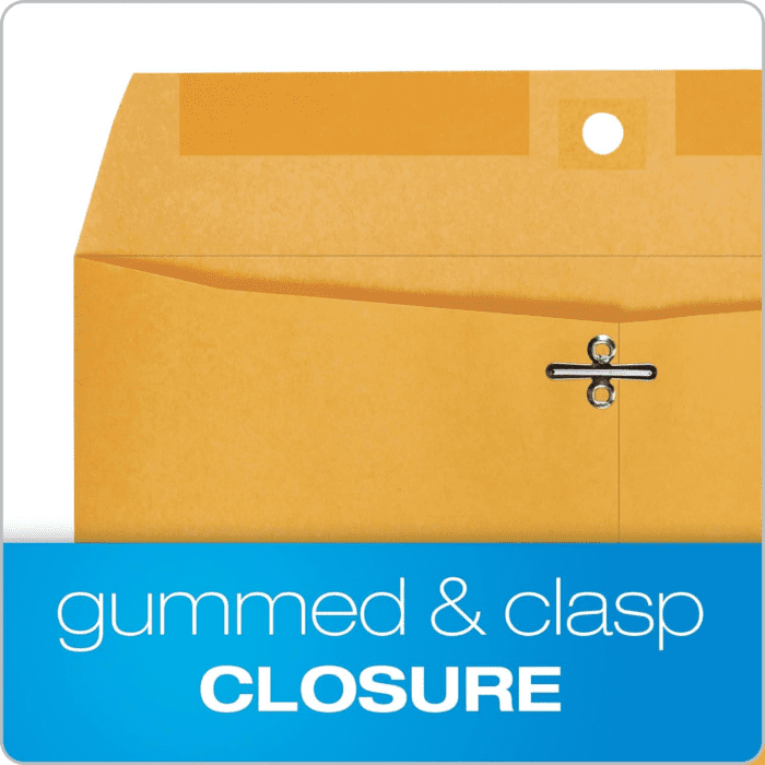 10 X 13 Clasp Envelopes, Gummed, Moisture-Activated Adhesive for Permanent Secure Seal, 28 Lb Paper, Brown Kraft, 100/Box (QUA37897) - Image 5