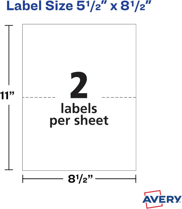 Half Sheet Printable Shipping Labels, 5.5" X 8.5", White, 200 Blank Mailing Labels (5126) - Image 6