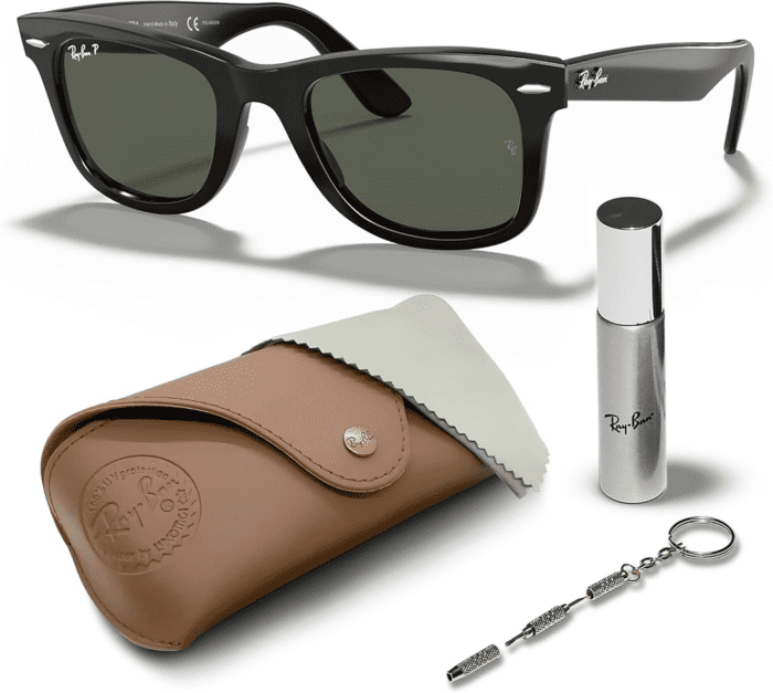 RB2140 Original Wayfarer Classic Polarized Square Shape Sunglasses with Eyewear Kit Bundle - High Bridge Fit - Formal and Casual Wear Square Sunglasses