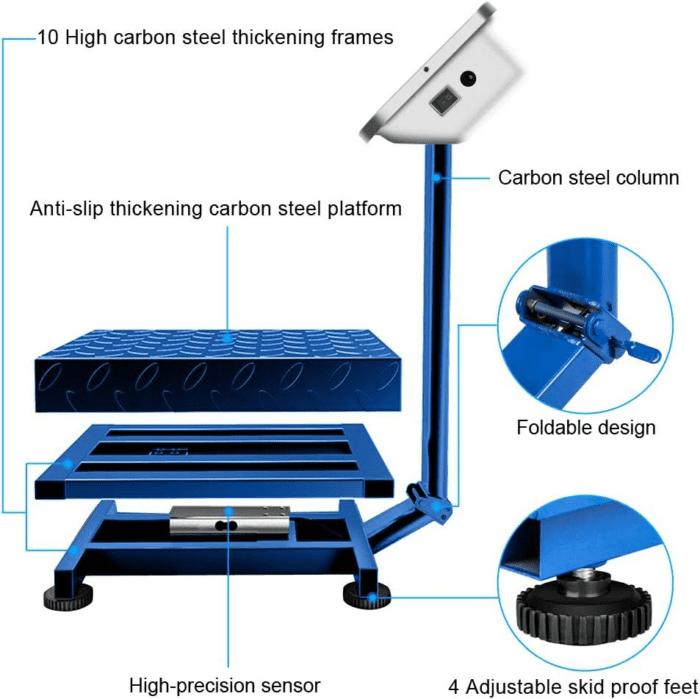 661Lbs Weight Electronic Platform Scale,Digital Floor Heavy Duty Folding Scales,Stainless Steel High-Definition LCD Display,Perfect for Luggage Shipping Mailing Package Price - Image 7