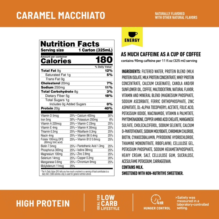 Protein Shake with Caffeine, Caramel Macchiato- 20G Protein, Meal Replacement Shakes, High Protein with Low Carb and Low Sugar, 24 Vitamins and Minerals, 12 Count (Pack of 1) - Image 4