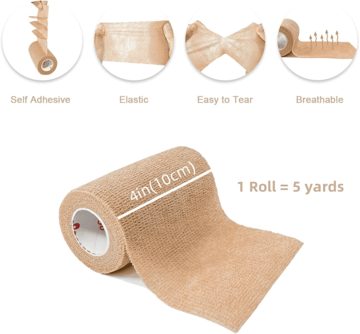 [8 Pack 4" X 5 Yards] Beige-Self Adhesive Cohesive Bandage Wrap, Self Adherant Non-Woven Wrap Rolls, Atheletic Tape for Wrist, Ankle, Hand, Leg, Premium-Grade Medical Stretch Wrap - Image 2