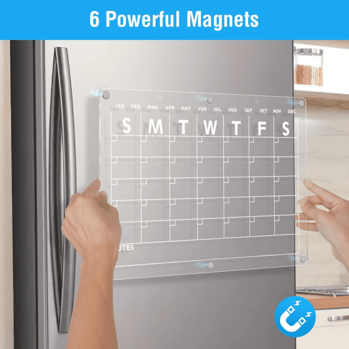 Acrylic Magnetic Dry Erase Board Calendar for Fridge, 16.5"X12" Inch Clear Dry Erase Calendar for Refrigerator, Magnetic Planning Calendar Includes 6 Colors Dry Erase Markers and Magnetic Pen Holder - Image 3