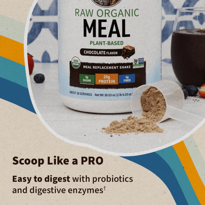 Meal Replacement Shakes, Vegan Protein Powder, Raw Organic Protein Powder, Chocolate Protein Powder with Plant Based Pea Protein, Sprouts, Greens, Probiotics, Dairy Free 28 Servings - Image 5