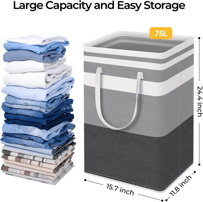 2-Pack Large Laundry Basket, Waterproof, Freestanding Laundry Hamper, Collapsible Tall Clothes Hamper with Extended Handles for Clothes Toys in the Dorm and Family-(Gradient Grey, 75L) - Image 4