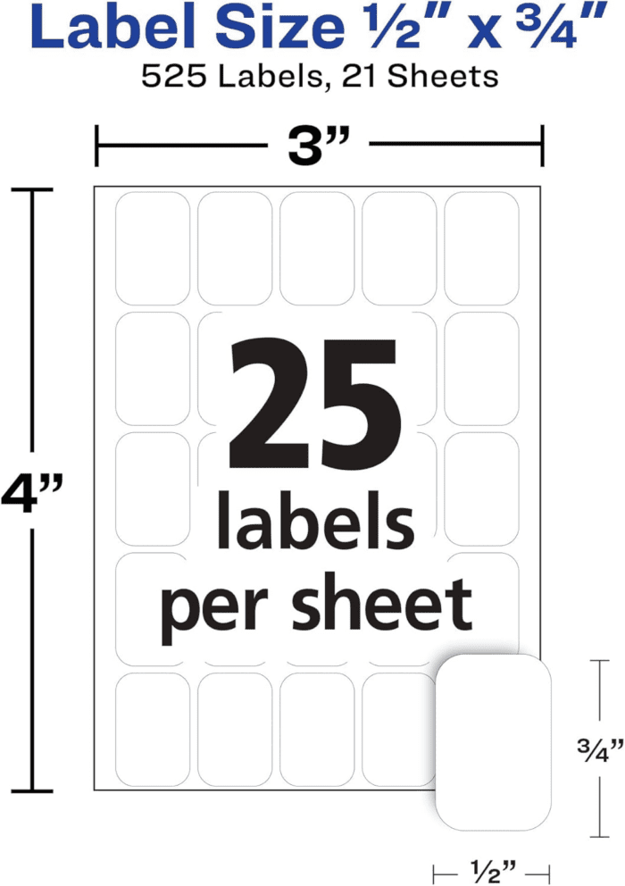 Multi-Use Removable Labels, 1/2" X 3/4", White, Non-Printable, 525 Blank Labels Total (6737) - Image 4