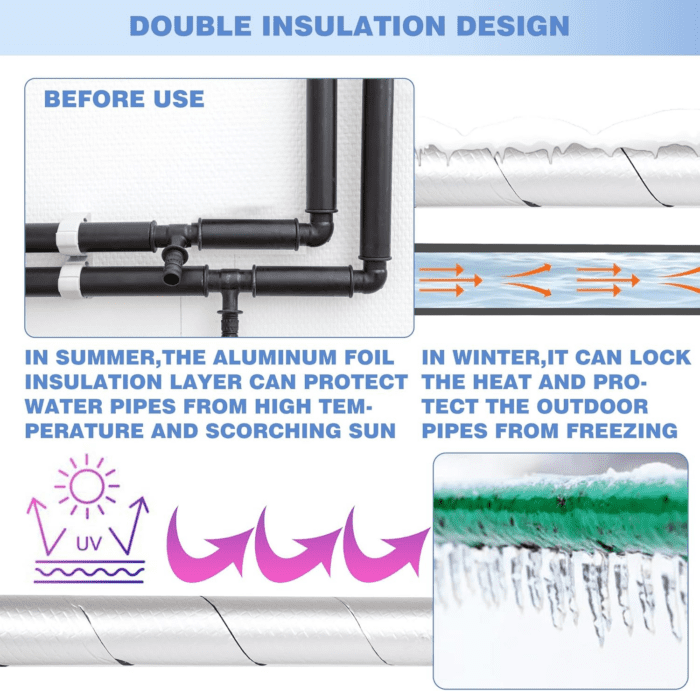 Pipe Insulation Wrap 2.4" Wide X 32.8 Ft Outdoor Foam and Foil Pipe Wrap Insulation Tape Self Adhesive for Winter Freeze Protection Insulation Wrap for Cold Hot Water Pipes for Reduce Heat Loss - Image 5