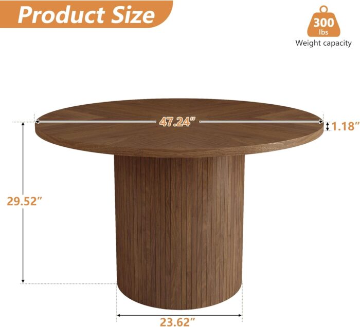 Round Dining Table for 4, Modern Farmhouse Kitchen Table, 47 Inch Small Circle Dining Tables with Wood Strip Base for Kitchen Living Room (Walnut) - Image 3