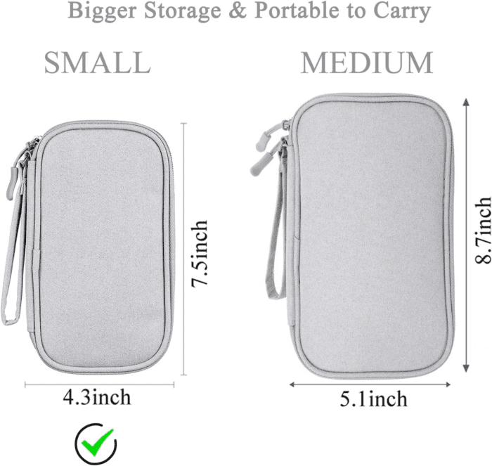 Electronics Accessories Organizer Pouch Bag, Designed for Power Adapter/Charger/Cables/Mouse, for Travel (Light Grey) - Image 3