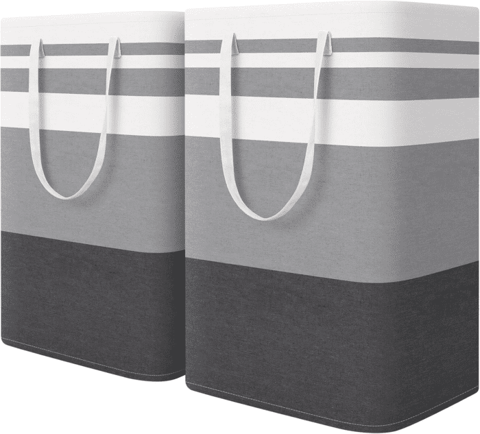 2-Pack Large Laundry Basket, Waterproof, Freestanding Laundry Hamper, Collapsible Tall Clothes Hamper with Extended Handles for Clothes Toys in the Dorm and Family-(Gradient Grey, 75L)