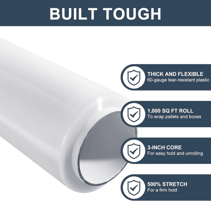 Stretch Wrap Roll 1000 Ft 60 Gauge Industrial Strength 15 Inch Wide Clear Plastic Film for Palletized Shipping, Surface Protection Moving Supplies Furniture Packaging (2) - Image 3