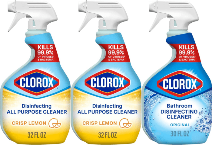 Disinfecting All-Purpose Cleaner 32 Oz and Disinfecting Bathroom Cleaner, Household Essentials, 30 Oz, Pack of 3