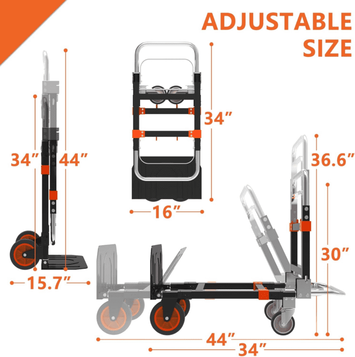 3 in 1 Heavy Duty Folding Hand Truck, Convertible Hand Truck, Portable Steel Hand Truck Dolly with Telescopic Handle, Folding Dolly Cart with Rubber Wheels, Hand Truck Foldable 500 LB - Image 7