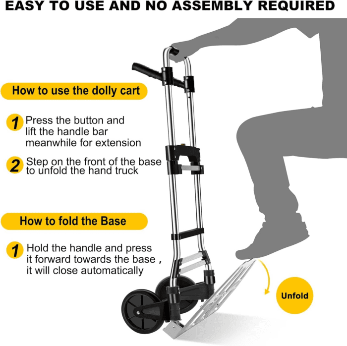 330 LB Capacity Folding Hand Truck Dolly Cart, Portable Aluminum Dolly Cart with Telescoping Handle and Rubber Wheels for Moving,Shopping,Travel,Office Use - Image 6