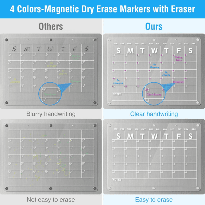 Acrylic Magnetic Dry Erase Board Calendar for Fridge, 16.5"X12" Inch Clear Dry Erase Calendar for Refrigerator, Magnetic Planning Calendar Includes 6 Colors Dry Erase Markers and Magnetic Pen Holder - Image 4