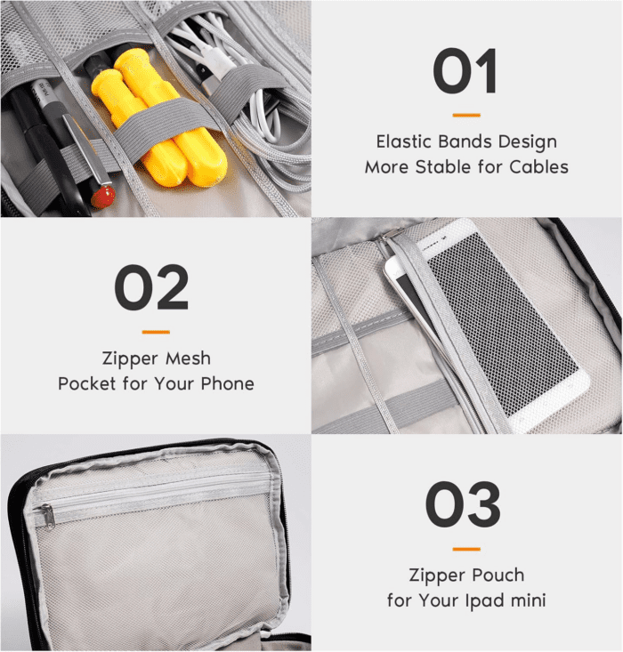 Electronics Organizer,  Electronic Accessories Bag Travel Cable Organizer Three-Layer for Ipad Mini, Kindle, Hard Drives, Cables, Chargers - Image 4