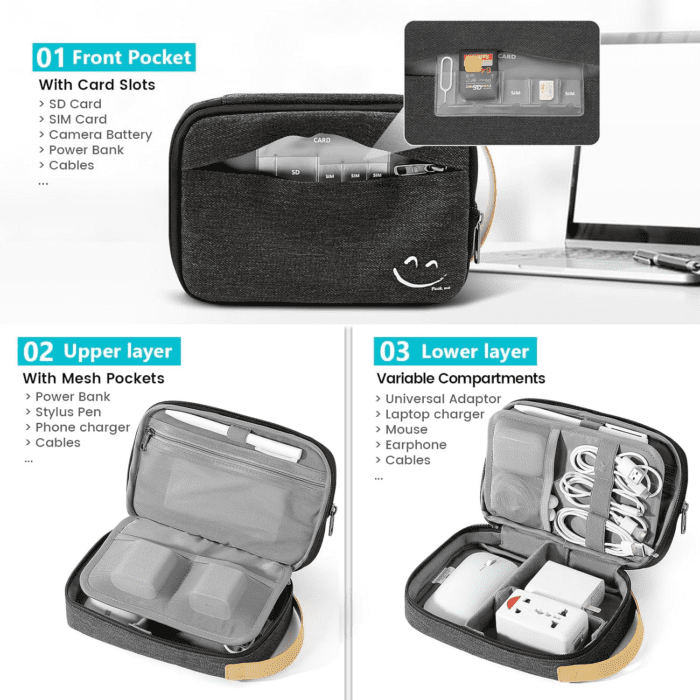 Travelkin Cord Organizer Travel, Electronic Organizer Travel Case, Cable Organizer Bag for Cords,Chargers Phone, Sd Card,Usbs (Black) - Image 3