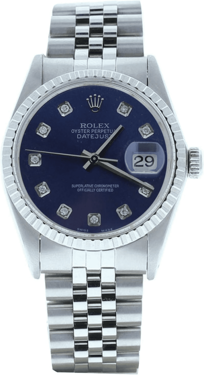 Mens Datejust 16030 Jubilee Bracelet Custom Blue Diamond Dial (Certified Preowned)