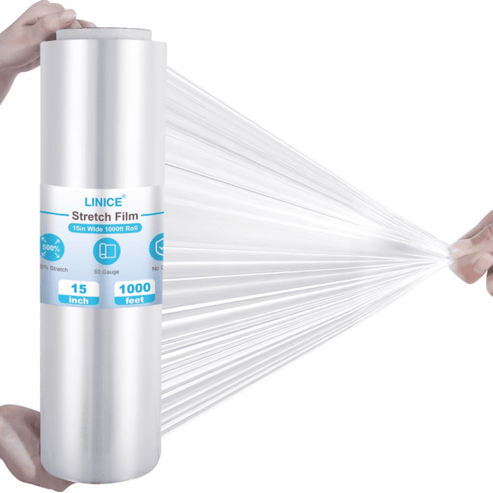 Stretch Wrap Roll 1000 Ft 60 Gauge Industrial Strength 15 Inch Wide Clear Plastic Film for Palletized Shipping, Surface Protection Moving Supplies Furniture Packaging (2)