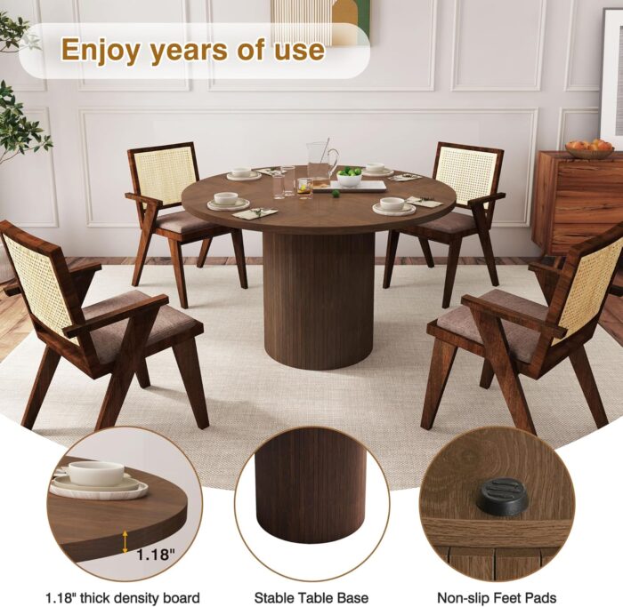 Round Dining Table for 4, Modern Farmhouse Kitchen Table, 47 Inch Small Circle Dining Tables with Wood Strip Base for Kitchen Living Room (Walnut) - Image 6