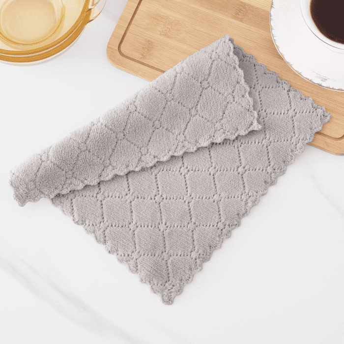 12 Pack Kitchen Dish Cloths (10 X 10 Inches, Grey), Super Soft and Absorbent Coral Velvet Dish Towels, Nonstick Oil Fast Drying Microfiber Cleaning Cloth, No Lint Household Dishcloths - Image 7