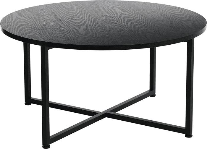 Jamestown round Coffee Table Black Oak Wood Grain and Black Metal