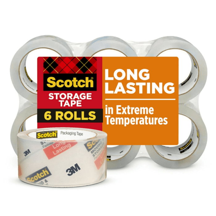 Long Lasting Storage Packaging Tape, 1.88" X 54.6 Yd, Designed for Storage and Packing, Stays Sealed in Weather Extremes, 3" Core, Clear, 6 Rolls (3650-6)