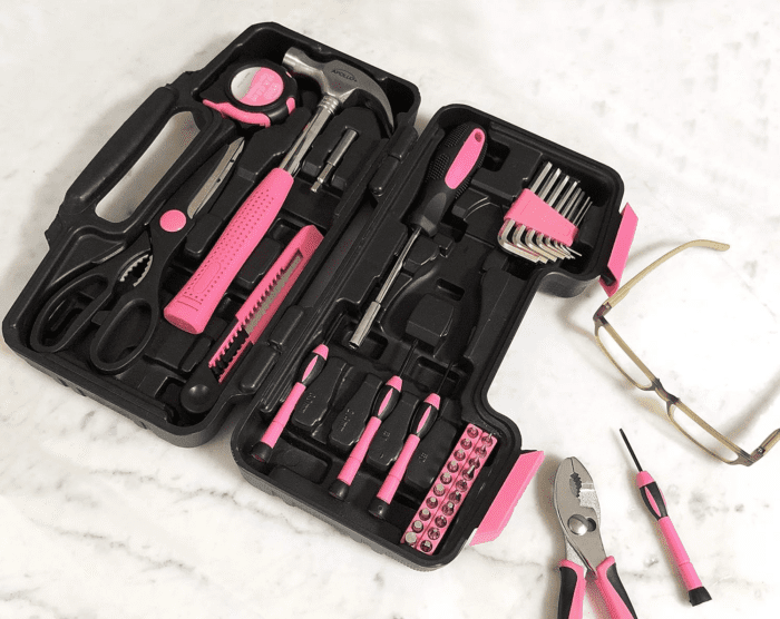 Tools Original 39 Piece General Household Tool Set in Toolbox Storage Case with Essential Hand Tools for Everyday Home Repairs, DIY and Crafts - Pink Ribbon - Pink - DT9706P - Image 12