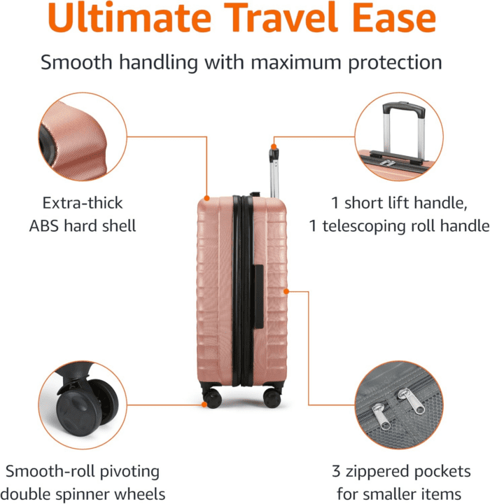 21-Inch Hardside Carry-On Luggage, Hardshell Suitcase with Wheels, Expandable for up to 25% More Space, with Scratch-Resistant Surface, Four Multi-Directional Wheels, Rose Gold - Image 3