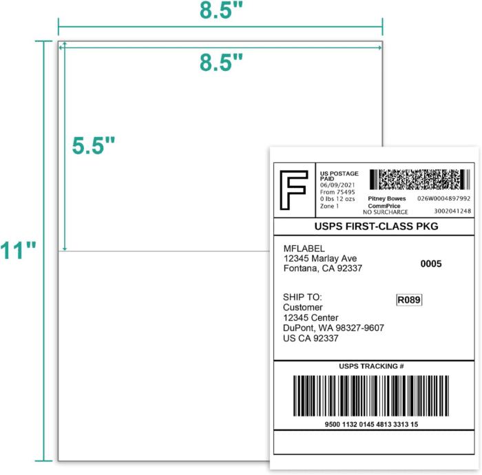 Half Sheet Self Adhesive Shipping Labels for Laser & Inkjet Printers, 200 Count - Image 2